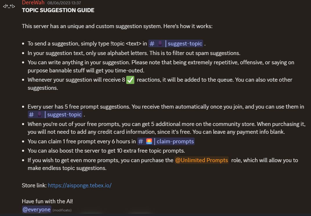 Guide for topics suggestions