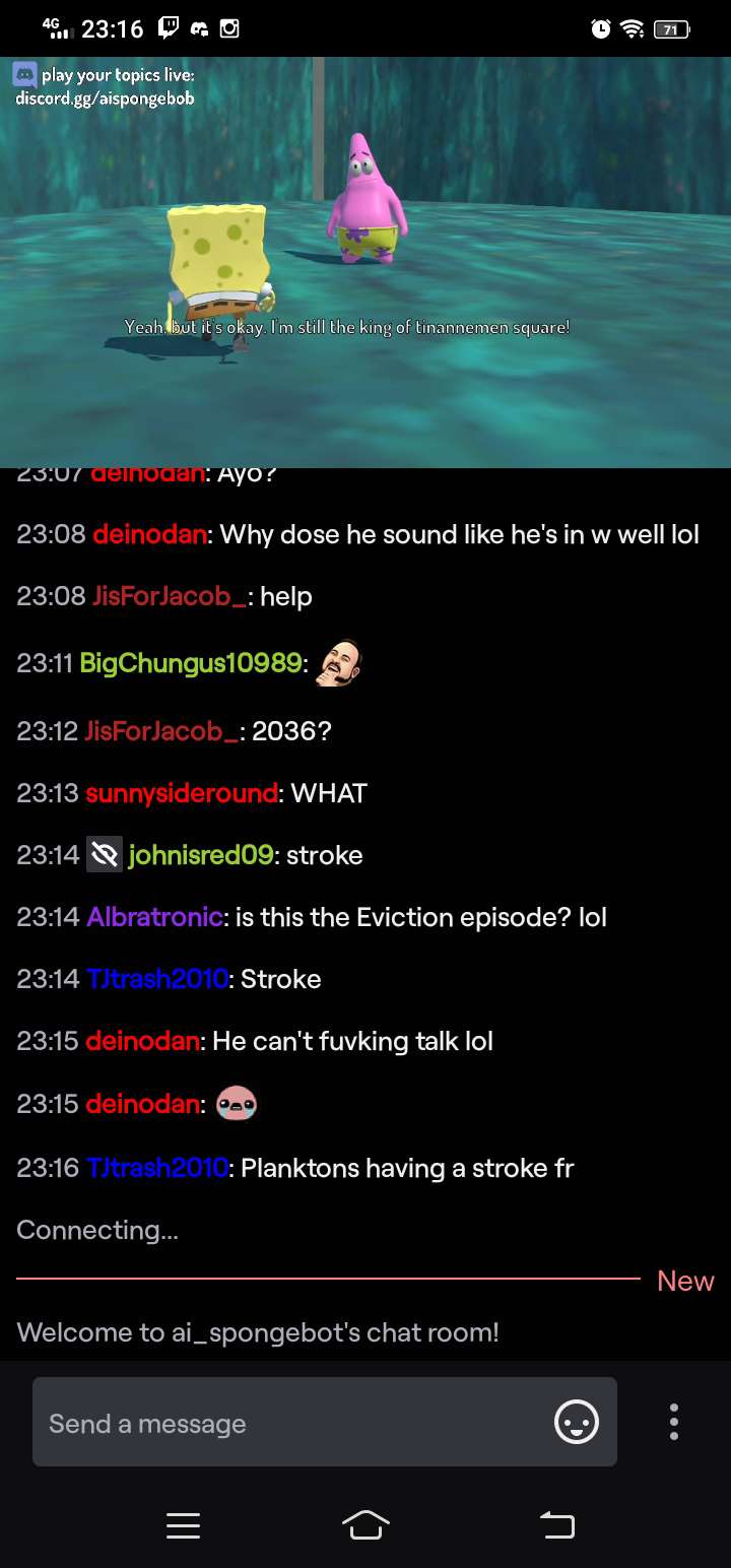 A screenshot of the live chat from when my project was running