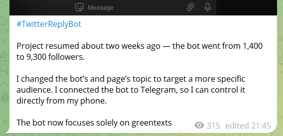 A first update from my old telegram portfolio